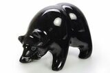 Realistic, Polished Black Obsidian Bear with Fish #308432-1